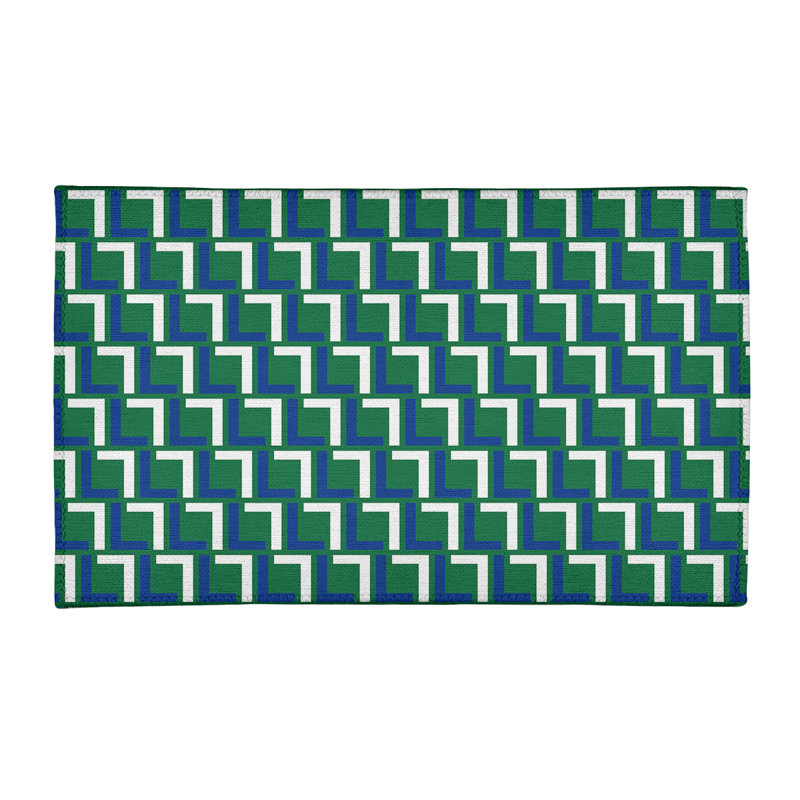 Tapis géométrique vert / bleu / blanc, Rectangle 2 pi x 3 pi
