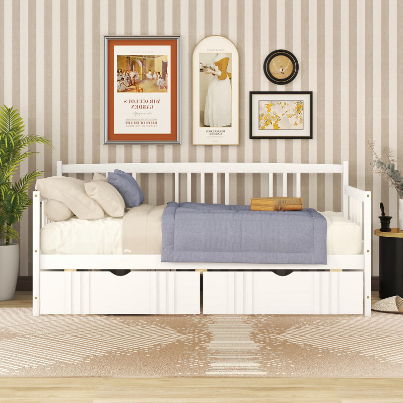 Lit simple avec rangement en bois massif par RIDGEPOLE Blanc, Blanc