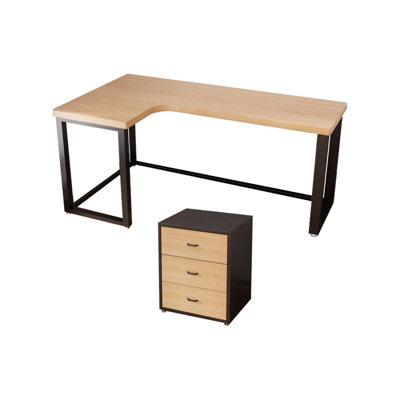 Bureau en bois massif en forme de L Burlywood