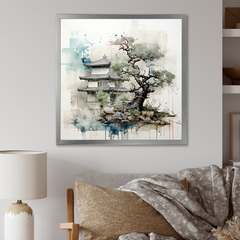 Bonsai Temple Japan Harmony 1 - Tree Bonsai Wall Art, Silver, 30" H x 30" W