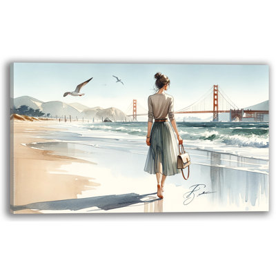 " Coastal Contemplation: Stylish Woman And Golden Gate "