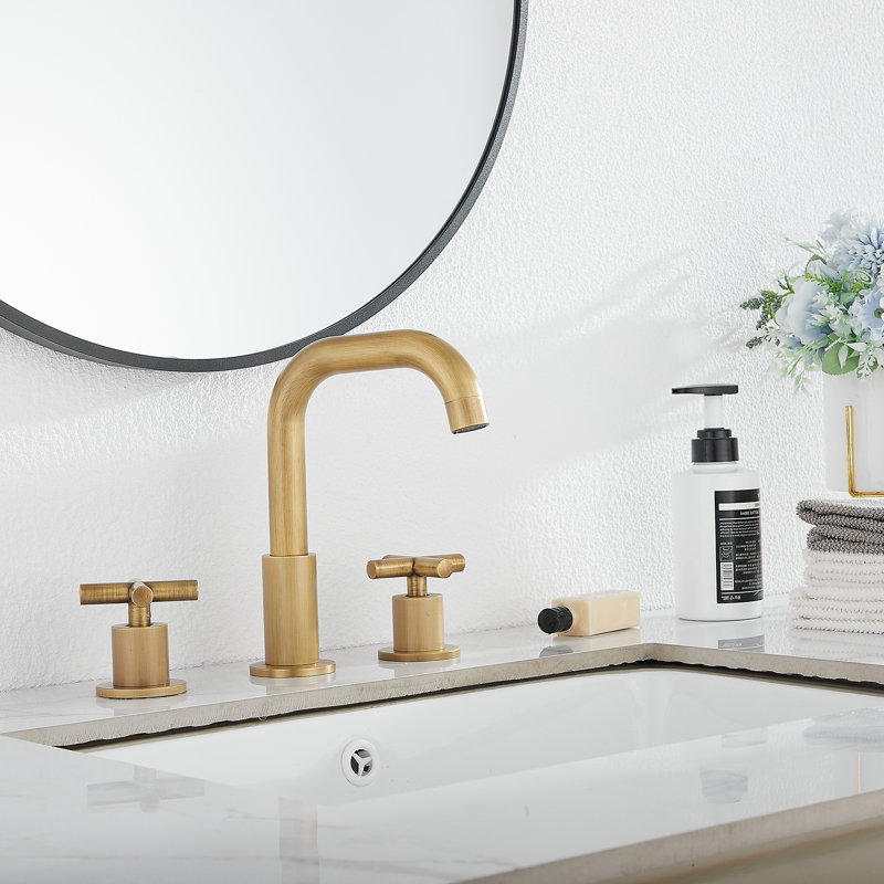 Widespread 2-handle Bathroom Faucet with Drain Assembly, Antique Brass