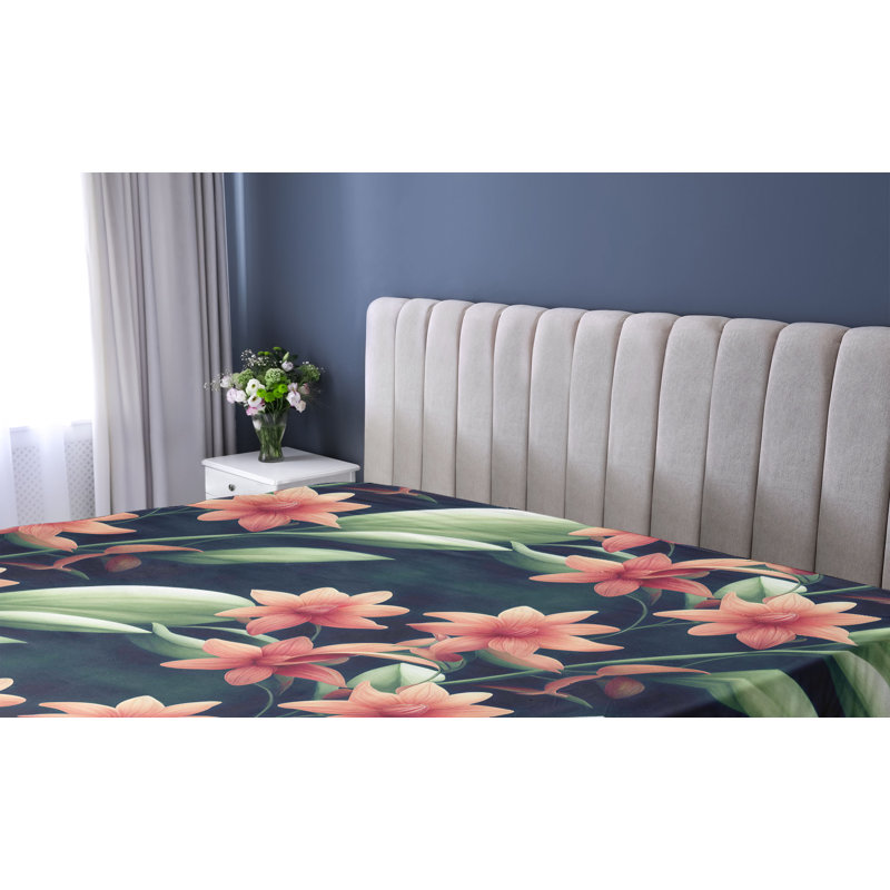 Drap-housse à motif floral Ambesonne, Drap-housse de taille simple, Indigo, vert paon / floral