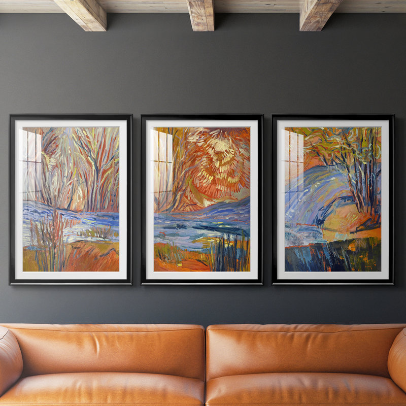 Cadmium Winter Solstice I  -Custom Framed  Premium Print W Matt - 3 Pieces, 19" H x 27" W, Black