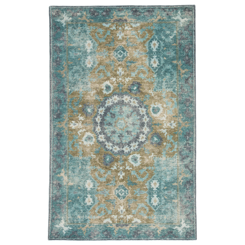 Wool Area Rug in Teal, Rectangle 5' x 8'