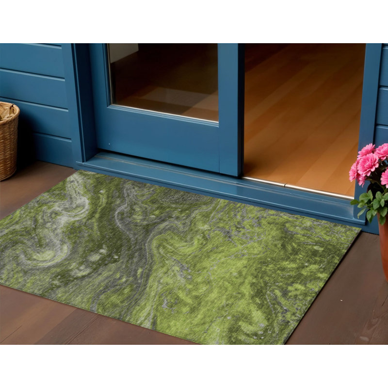 Tapis extérieur lavable abstrait vert olive 3 pi x 5 pi vert et vert lime