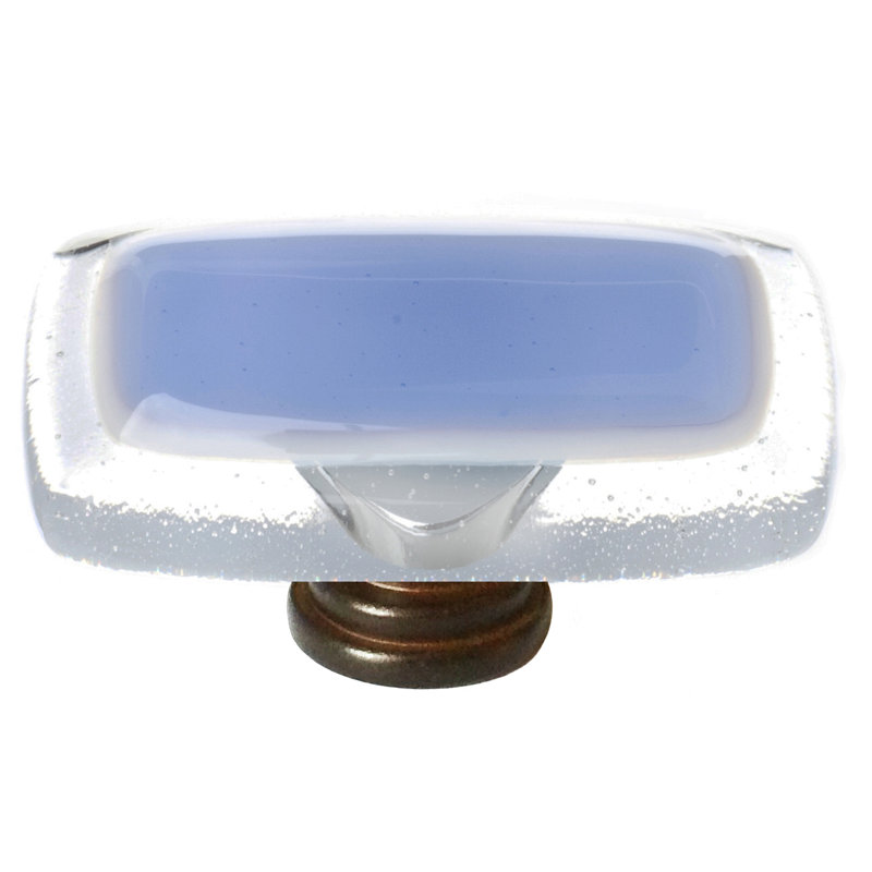 Poignée longue en verre de 2 po avec quincaillerie décorative bleu ciel, Chrome poli, Bleu ciel