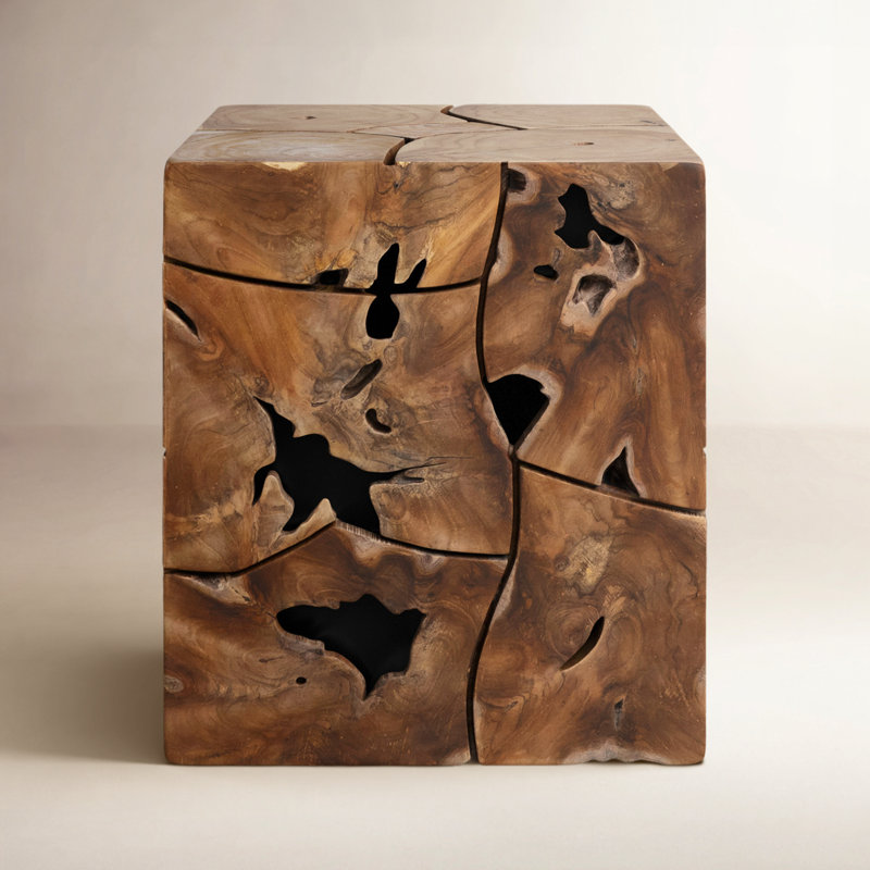 Solmar Solid Wood End Table, Natural Teak