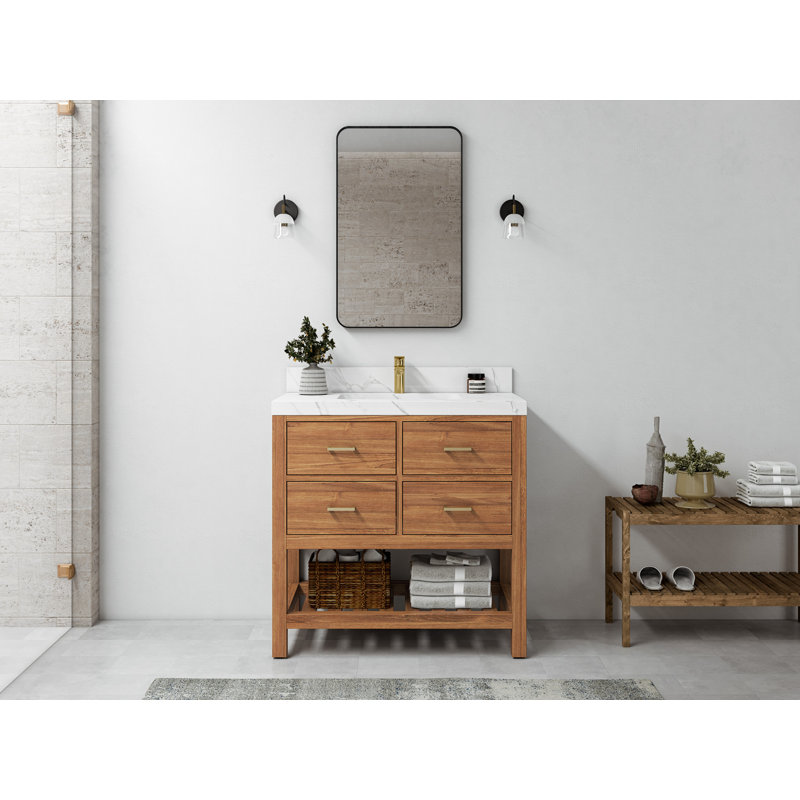 Meuble-lavabo simple en teck 36 po x P 22 po x H 36 po Parker