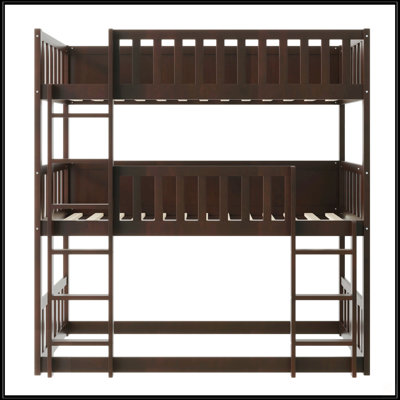 Twin Size Triple Rubber Wood Bunk Bed