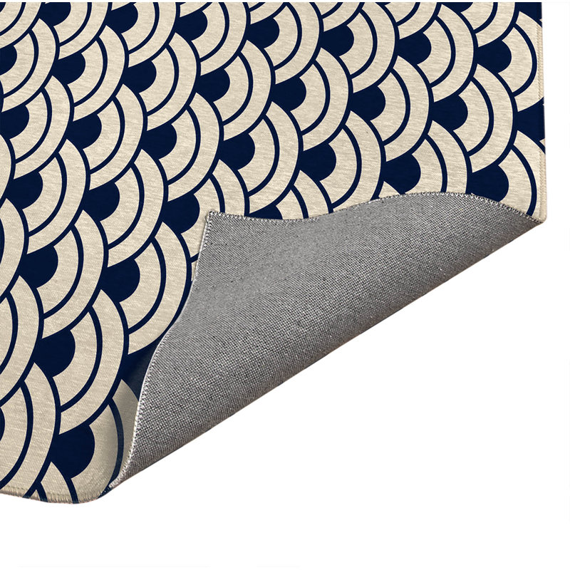 Tapis d'entrée d'intérieur ultra mince, léger et antidérapant à motif de vagues japonaises traditionnelles, Deep Navy