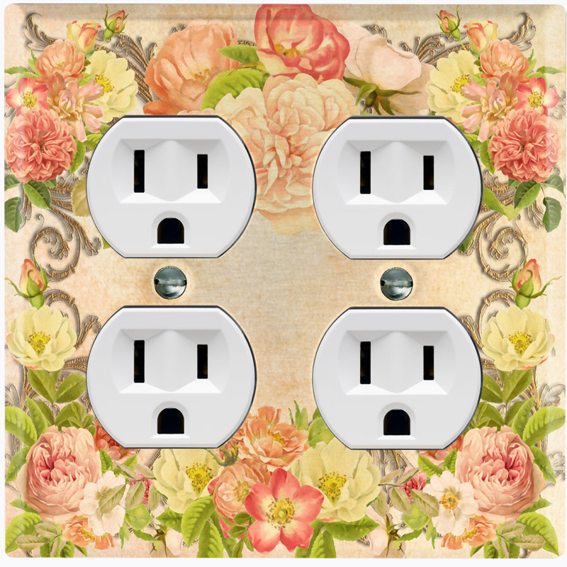 Patterned 2 - Gang Duplex Outlet Standard Wall Plate, Pink Rose