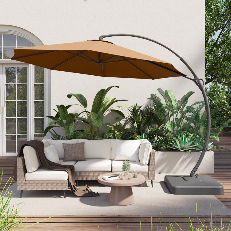 Tan 11 FT Cantilever Patio Umbrella with Base and 360° Rotation