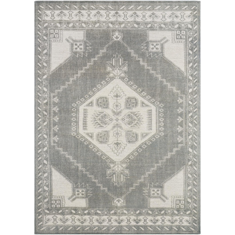 Zahra Hand Knotted Wool Oriental Area Rug in Green, Rectangle 8' x 11'