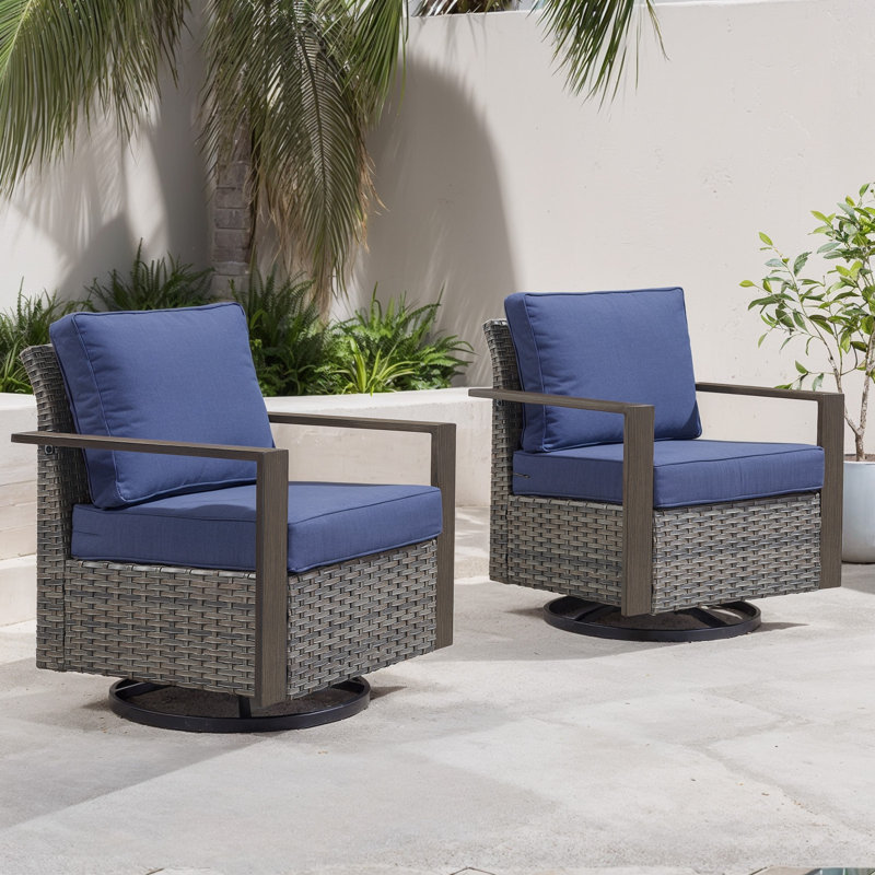 Chaise berçante d'extérieur Kelyse, Structure grise / coussin bleu