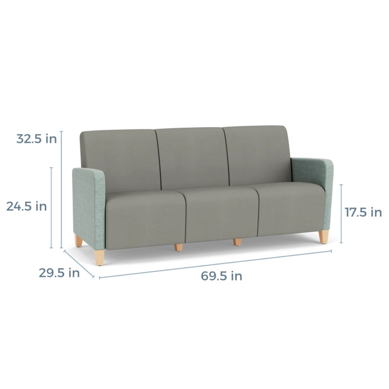 Fauteuil de réception 3 places Ravenna, Bois naturel, Chambray écume de mer / Patriot Plus colombe