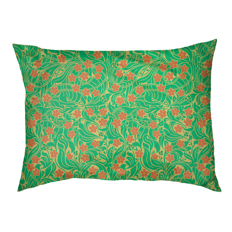Coussin stylisé à motif floral tourbillony Byrge, L 52 po x l 42 po, Jaune/Vert/Orange