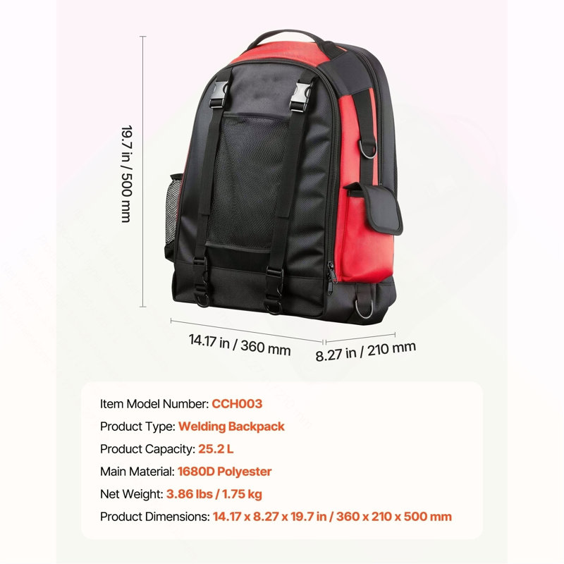 25.2L Welding Backpack 1680D Polyester Welder Backpack for Tool and Helmet