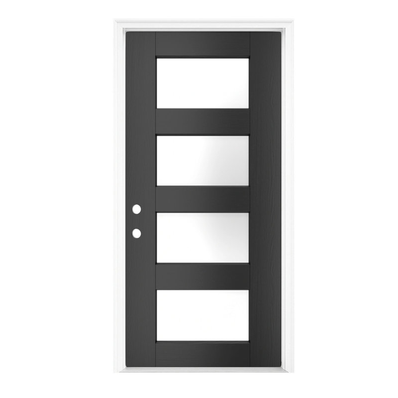 Porte d'entrée en fibre de verre noire 91,4 cm x 203,2 cm, 4 carreaux en verre dépoli, ouverture à droite vers l'intérieur