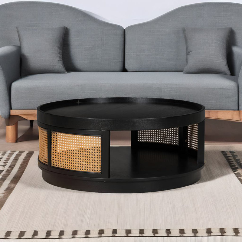 Table basse ronde, Noir, Noir/naturel