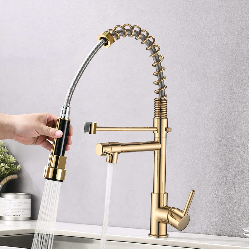 Robinet de cuisine à douchette extractible en acier inoxydable - Poignée unique, finition anti-rayures et antirouille, rotation à 360°, débit maximal de 1,8 gpm. Style moderne, acier inoxydable, résistant aux égratignures et à la rouille, pivotant.