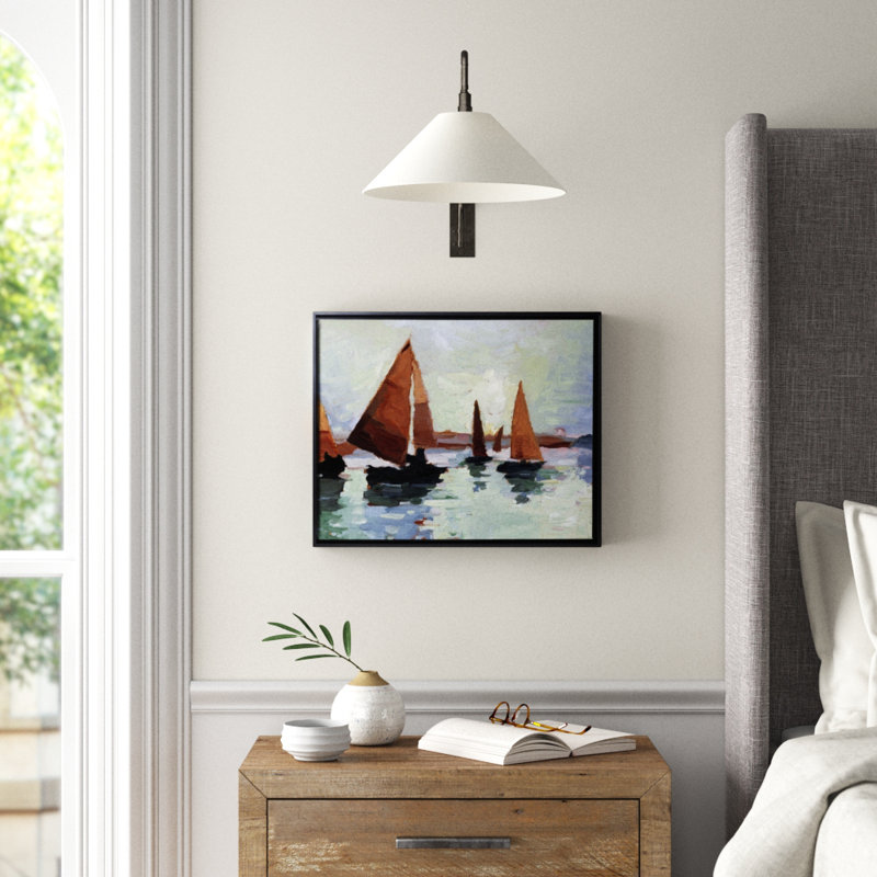 «Sunset Harbor I», peinture sur toile, Cadre flottant noir, H 17,7 po x l 21,7 po x P 1,75 po