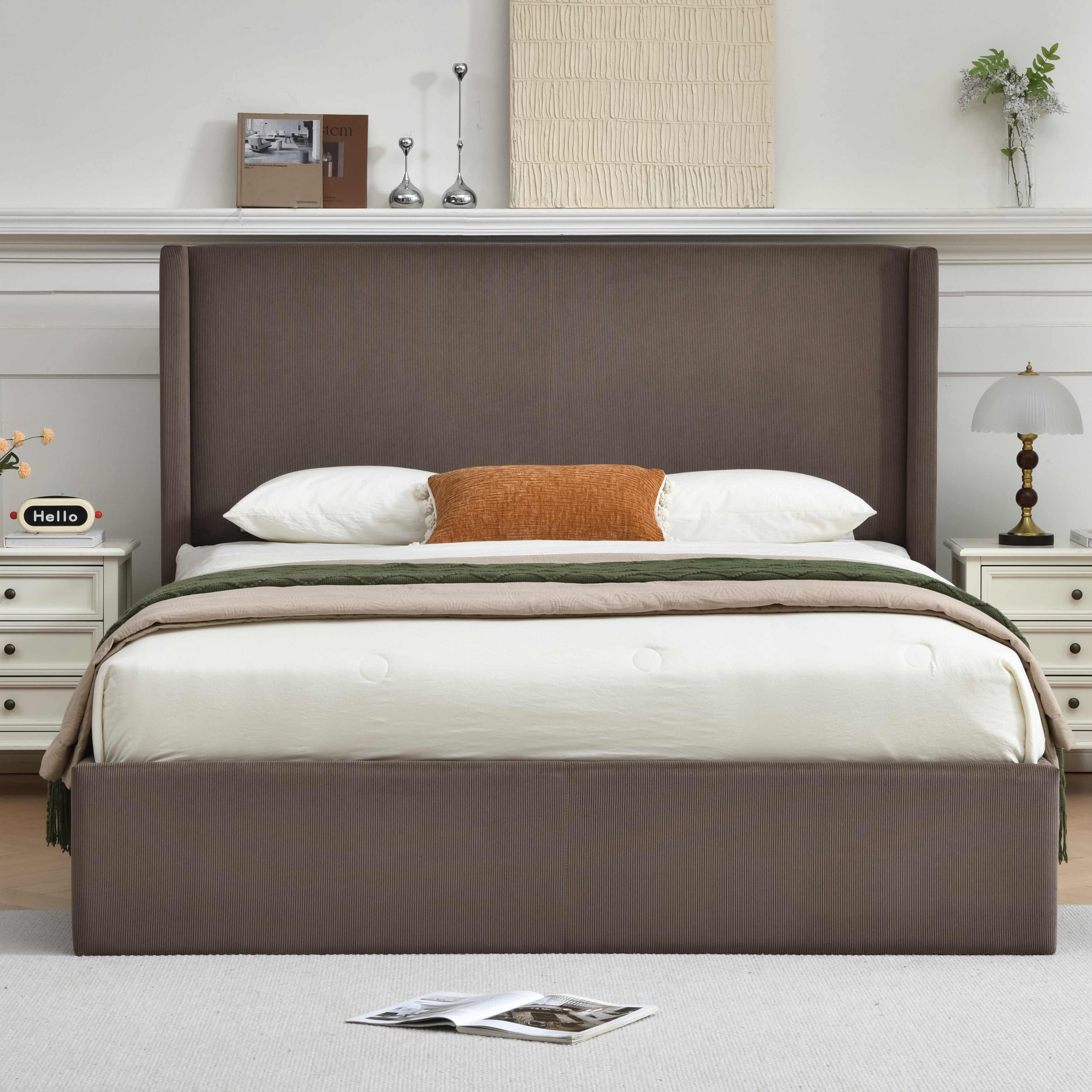 Latitude Run® Wauseon Luxury Hydraulic Lift Up Storage Corduroy Upholstered Platform Bed,Modern Wingback Design,No Box Spring Needed, Noise-Free & Reviews | Wayfair