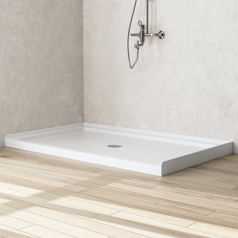 DeerValley 60" Shower Base in White with Single Threshold Shower Pan, Non-slip Design, 3.5" H x 60" W x 36" D