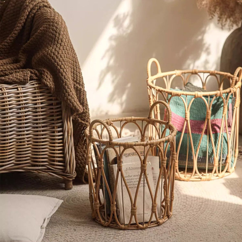 Panier bohémien en rotin à tissage ouvert, H 16,5 po x l 13,97 po x P 11,8 po