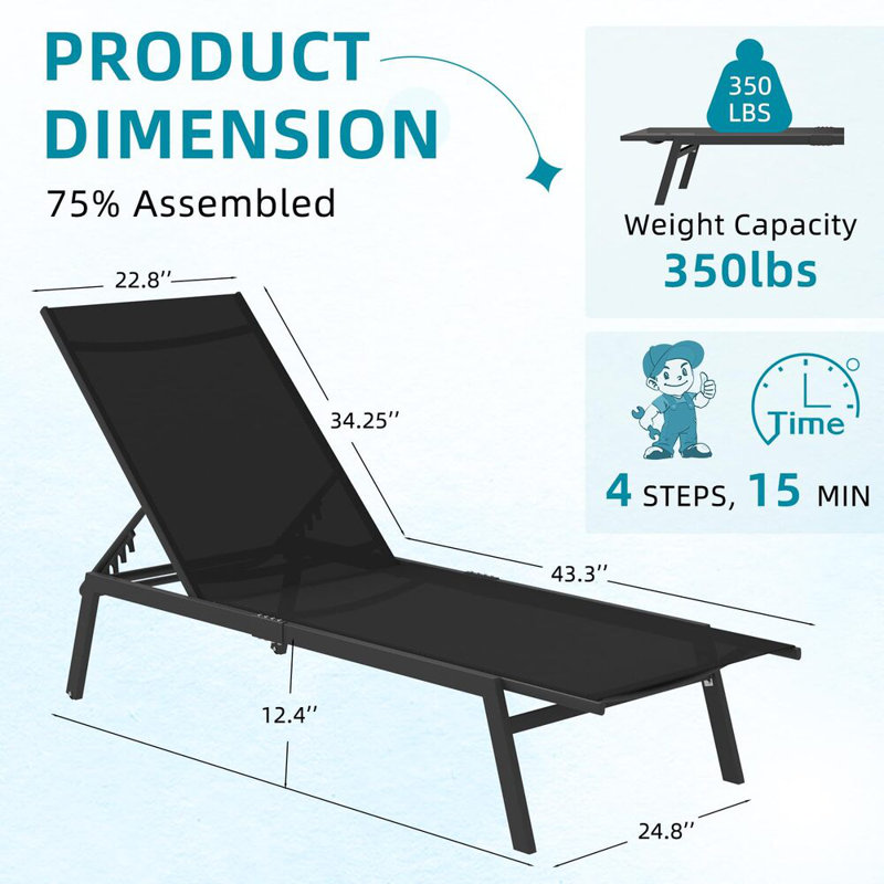 Commings Outdoor Metal Chaise Lounge, Black