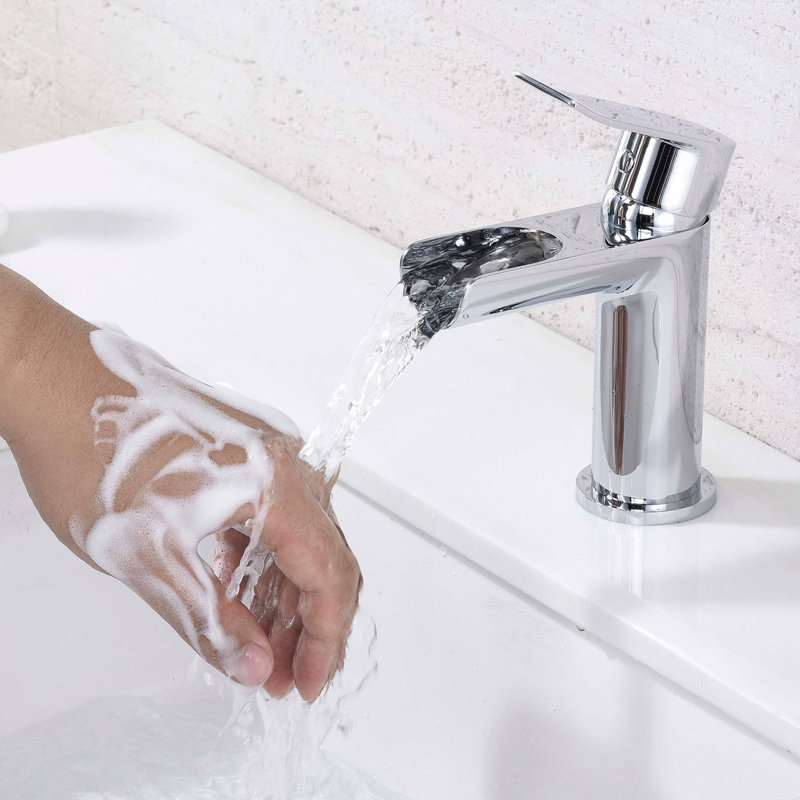 Chrome Brass Bathroom Rounded Waterfall Basin Tap Single Lever