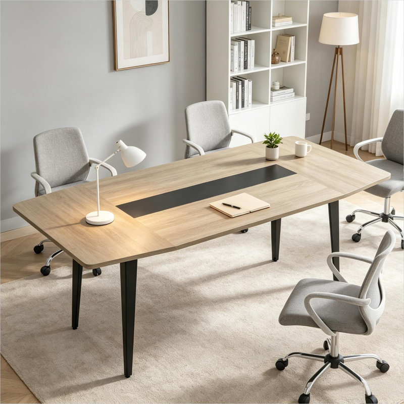 Bureau rectangulaire en acier brun avec système de gestion des câbles et entièrement assemblé - 114 cm (L) x 47 cm (l) x 18,5 cm (H)