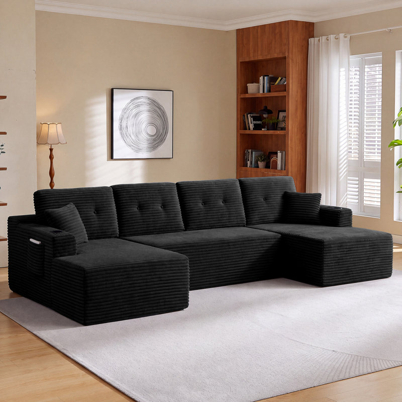 Canapé d'angle modulaire en forme de U de 133 po de large avec 2 méridiennes, canapé infonuagique en velours côtelé à assise profonde