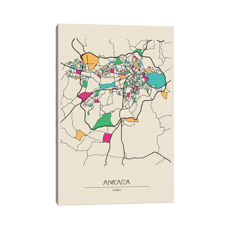 Ankara, Turkey Map by Ayse Deniz Akerman - Print on Canvas, Wrapped Canvas, 30.48 cm H x 45.72 cm W