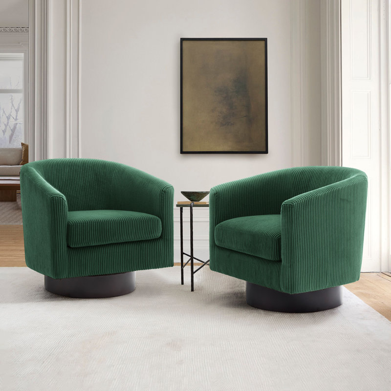 Bennett 72.1Cm Wide Swivel Barrel Chair, Dark Green Corduroy