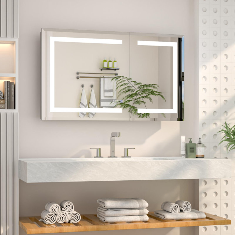 Armoire à pharmacie à DEL encastrée ou à fixation en surface de 40 po x H 24 po avec porte en miroir et tablettes réglables