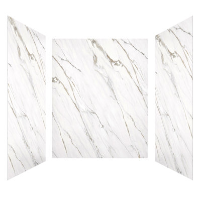60"W 75/96"H 4-Piece Solid Surface Shower Wall Surround Kit, Marble-Textured, Easy to Clean&Cuttable