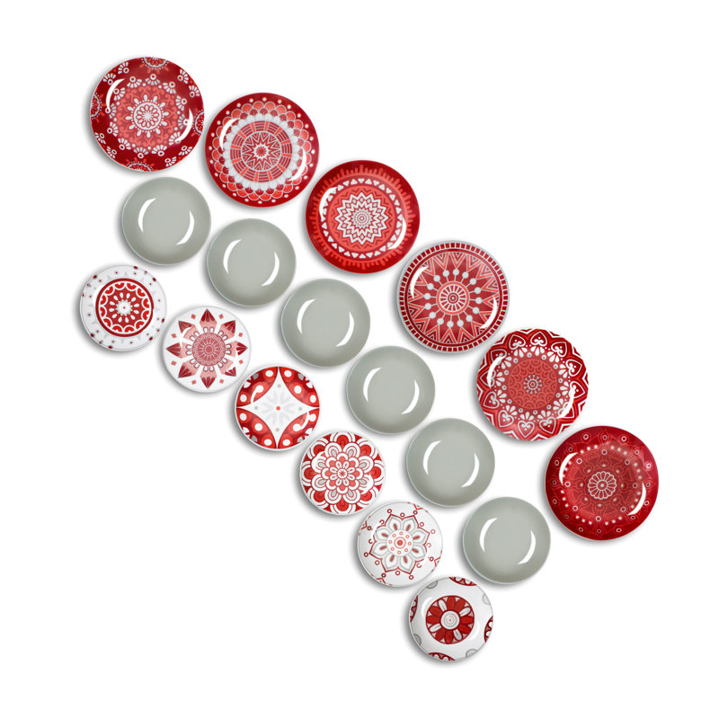 Mandala Red 18 Piece Porcelain Dinnerware Set - Service for 6