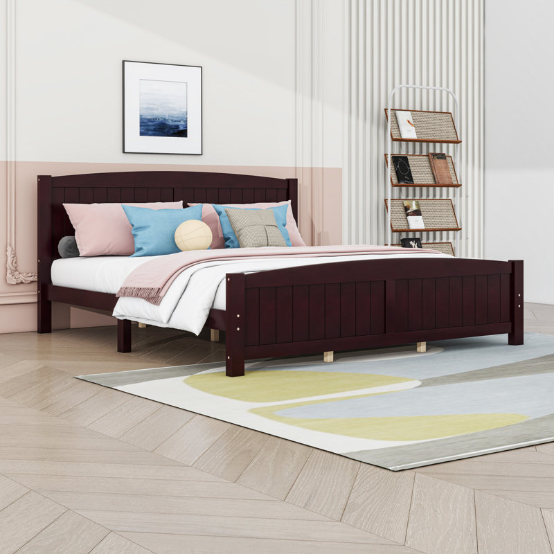 Lit plateforme en bois avec tête de lit, Espresso, Très grand