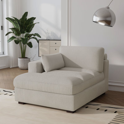 Bentura Oversized Upholstered Sea Salt Grey Corduroy Chaise Lounge with Armrests & Throw Pillows