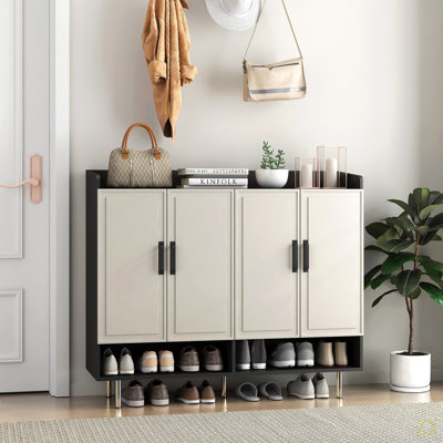 Buffet, armoire à chaussures avec 4 portes Grande armoire de rangement pour chaussures moderne avec tablettes réglables pour vestibule