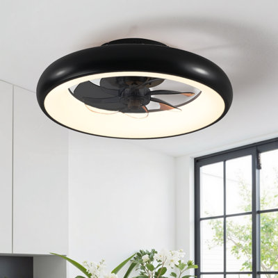 18.5'' Ceiling Fan With Light, Upgraded Low Profile Fan, Flush Mount Ceiling Fan, 6 Speeds, Dimmable LED, App & Remote Control, Quiet DC Motor, For Bedroom, Living Room,Black