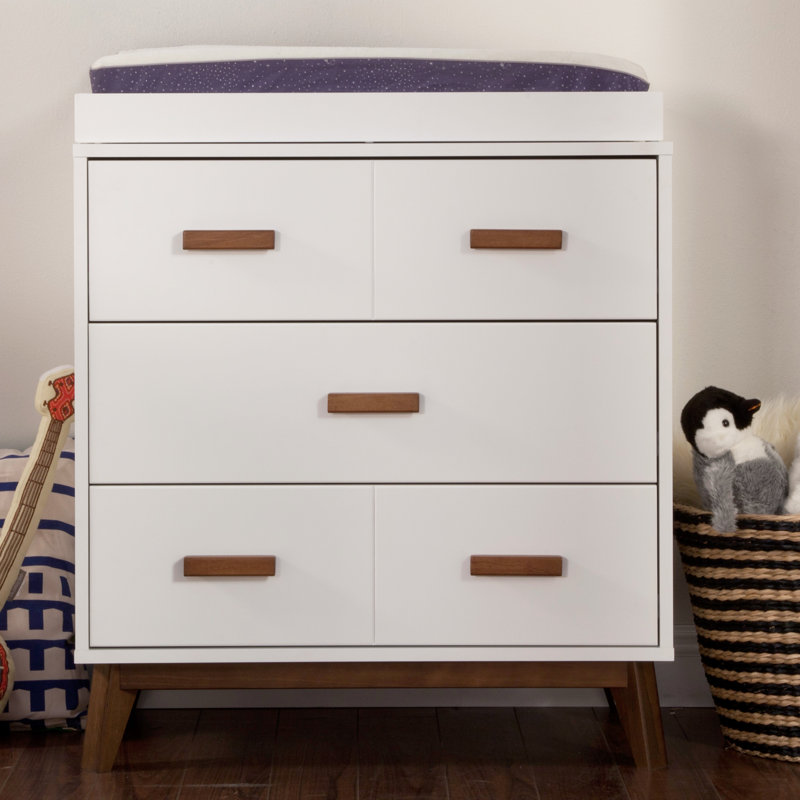 Scoot 3 Drawer Changing Table, White/Walnut