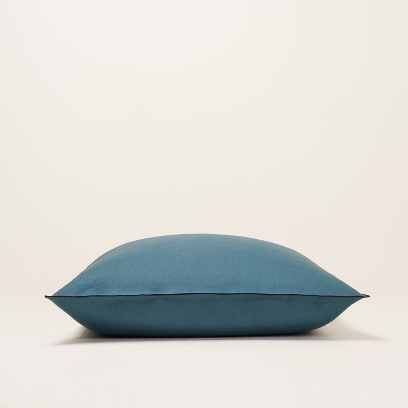 Carlina 100% Linen Button Pillow Protector, Navy Blue, Square