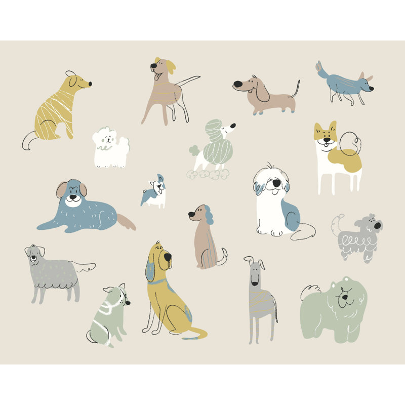 Happy Dogs - Wall Mural, 280cm L x 350cm W , Warm Grey