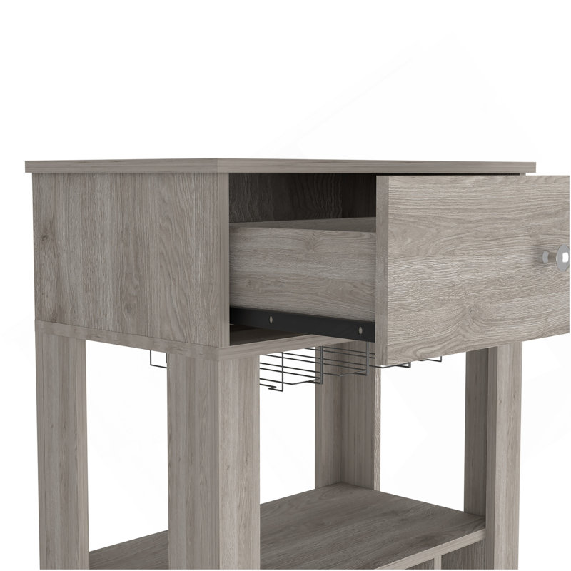 Memphis Bar Cart, Twelve Built-In Wine Rack, Four Legs, One Open Shelf -Light Gray