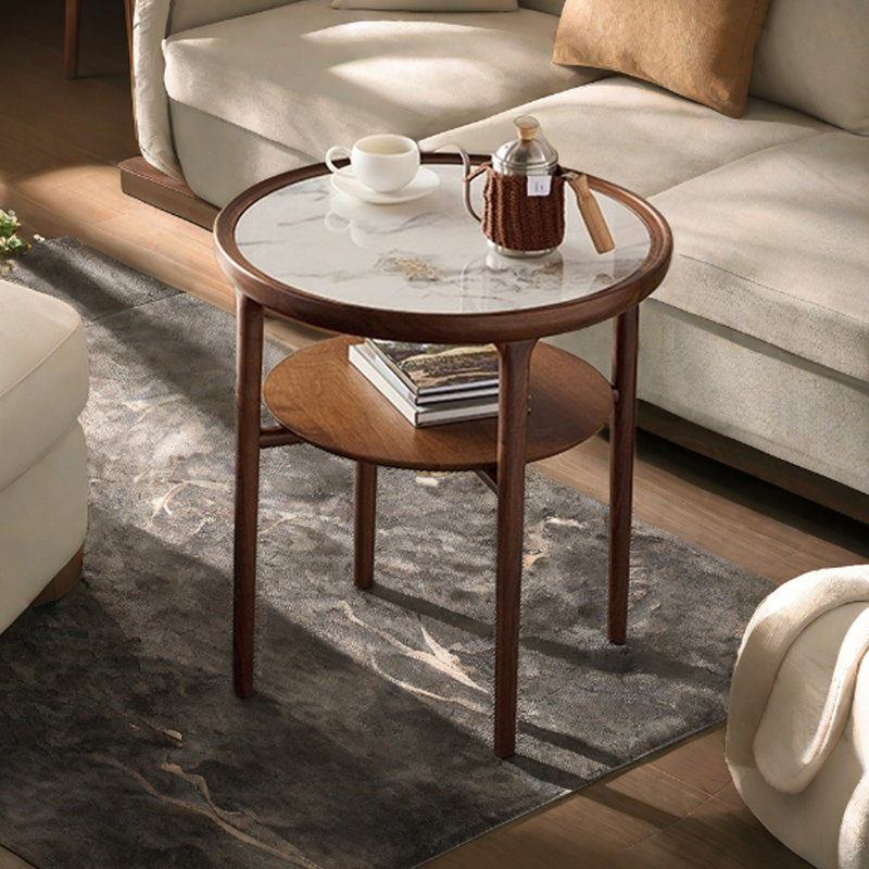 Table basse en noyer noir et pierre, H 24,6 po x L 22,83 po x l 22,83 po