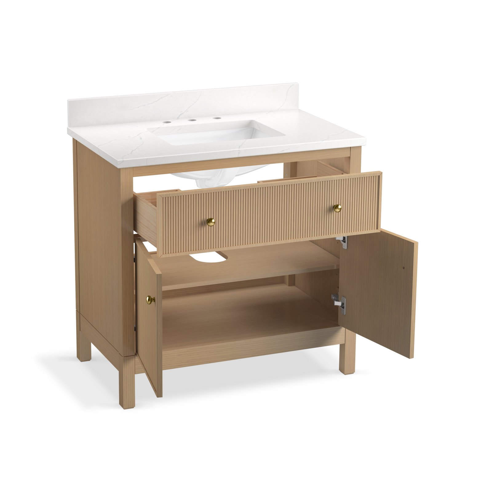 Kohler Malin Single Bathroom Vanity, Oak, Brass, 36"