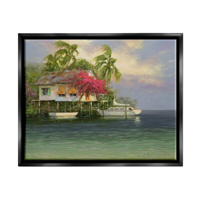 «Summer Coastal Holiday Cottage» par Martin Figlinski - peinture sur toile à cadre flottant