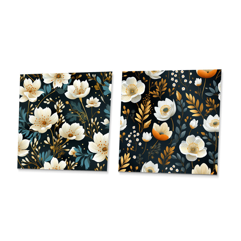 Forteau - Ensemble de 2 carrés à motif floral en métal, H 23 po x l 46 po